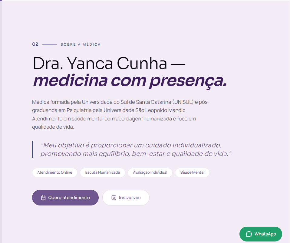 Prévia do site de Dra. Yanca Cunha